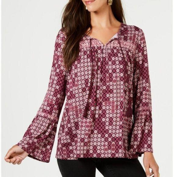 Style & Co Printed Embroidered Peasant Top Tiled Embrace PM - Picture 1 of 8